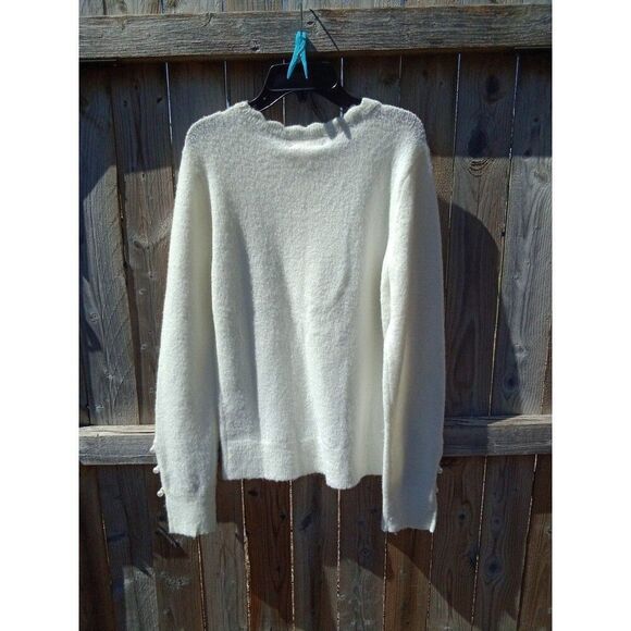 Rachel Parcell Sweater Small White Scalloped Neck Pearl Accent Long Sleeve NWT - Picture 4 of 5